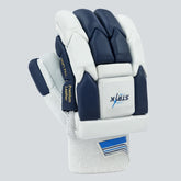 STRYK Premium Leather Cricket Batting Gloves, Navy Blue and White, Soft Fill Protection