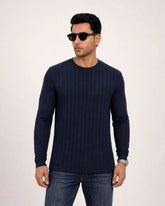 Jacquard Long Sleeve Crewneck Deep Navy