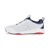 Puma Men’s Fusion Pro MD Spikeless Golf Shoes – White/Navy/Red