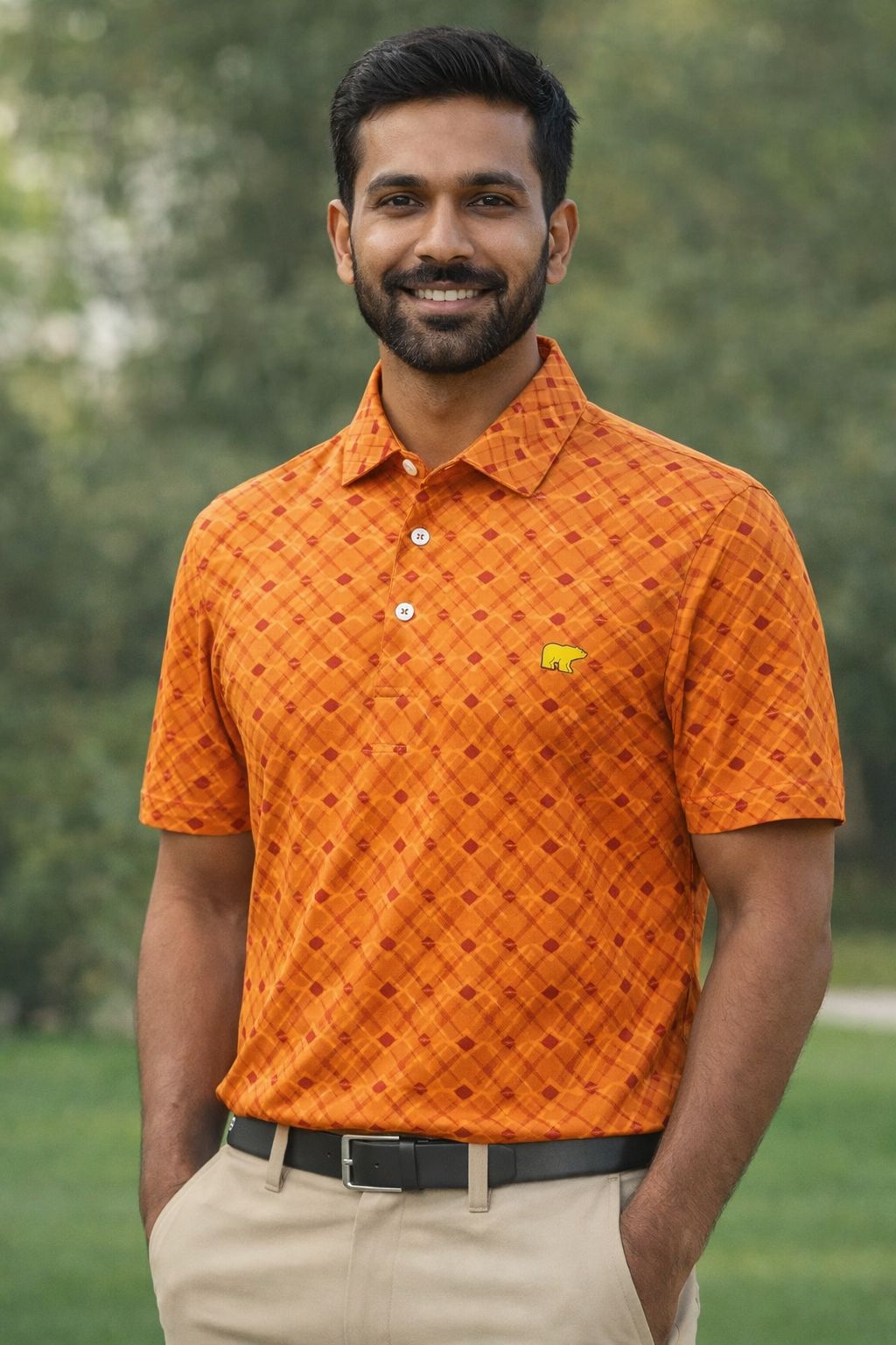 Men’s Premium Orange Printed Polo T-Shirt – Casual Smart Fit