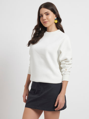 ZYBE Solid Crew Neck Sweatshirt for Women