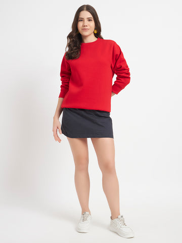 ZYBE Solid Crew Neck Sweatshirt for Women