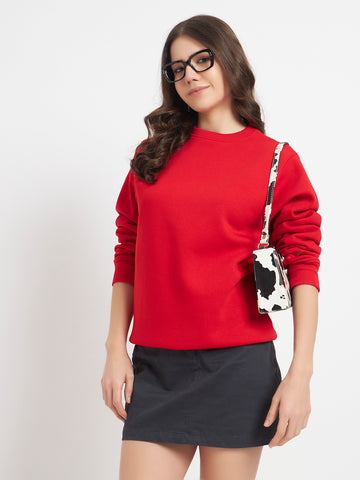 ZYBE Solid Crew Neck Sweatshirt for Women