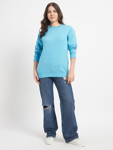 ZYBE Solid Crew Neck Sweatshirt for Women