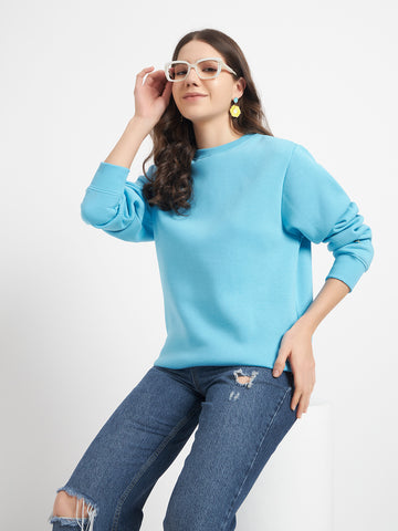 ZYBE Solid Crew Neck Sweatshirt for Women