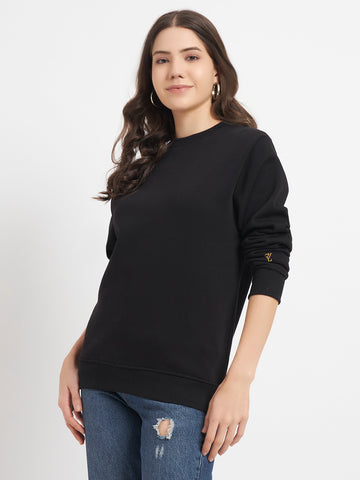 ZYBE Solid Crew Neck Sweatshirt for Women
