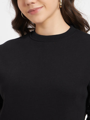 ZYBE Solid Crew Neck Sweatshirt for Women