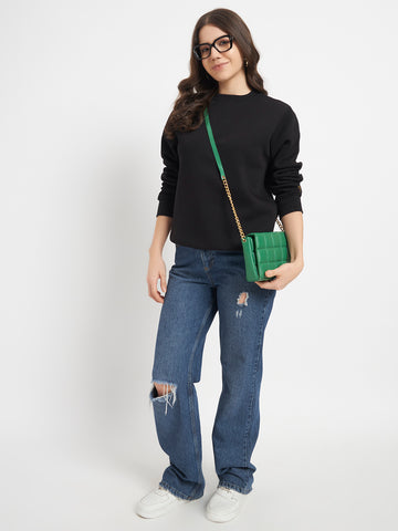 ZYBE Solid Crew Neck Sweatshirt for Women