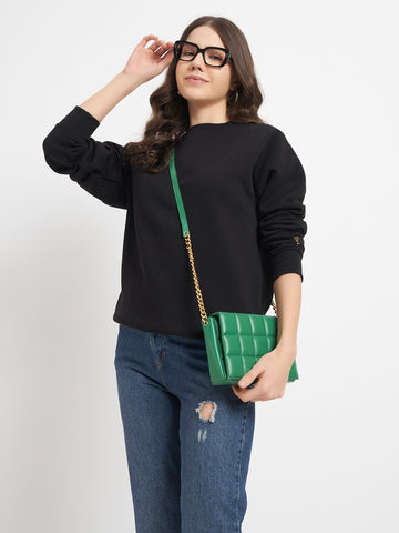 ZYBE Solid Crew Neck Sweatshirt for Women