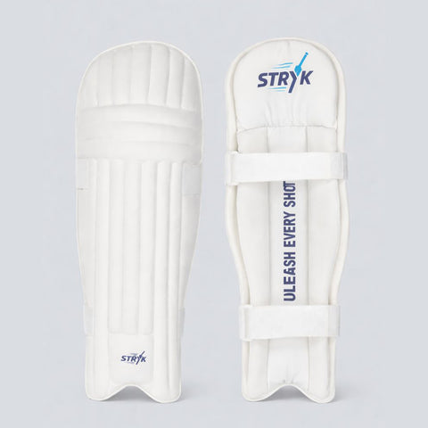 STRYK Cricket Batting Leg Guards for Men | Premium PU Facing | High Density Foam Padding | Lightweight & Comfortable Fit | White