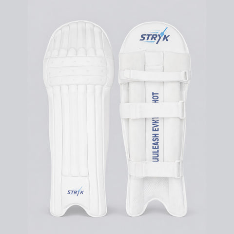 STRYK Cricket Batting Leg Guards for Men | Premium PU Facing | High Density Foam Padding | Lightweight Protection | White