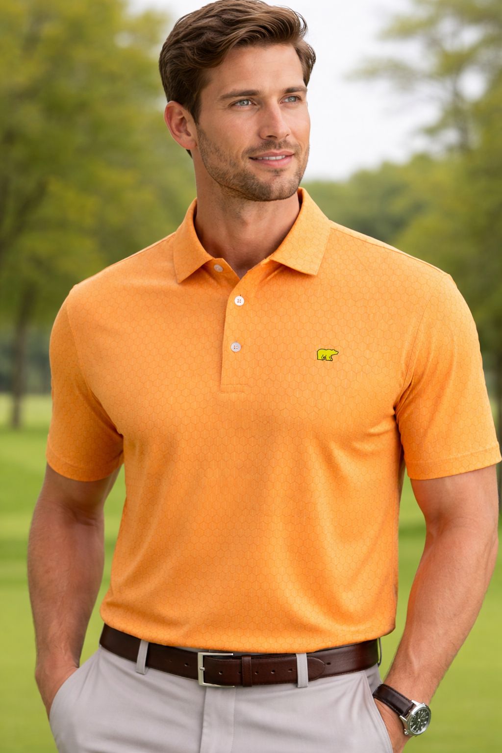 Men’s Solid Performance Golf Polo Shirt – Lightweight Breathable Fit (Orange)