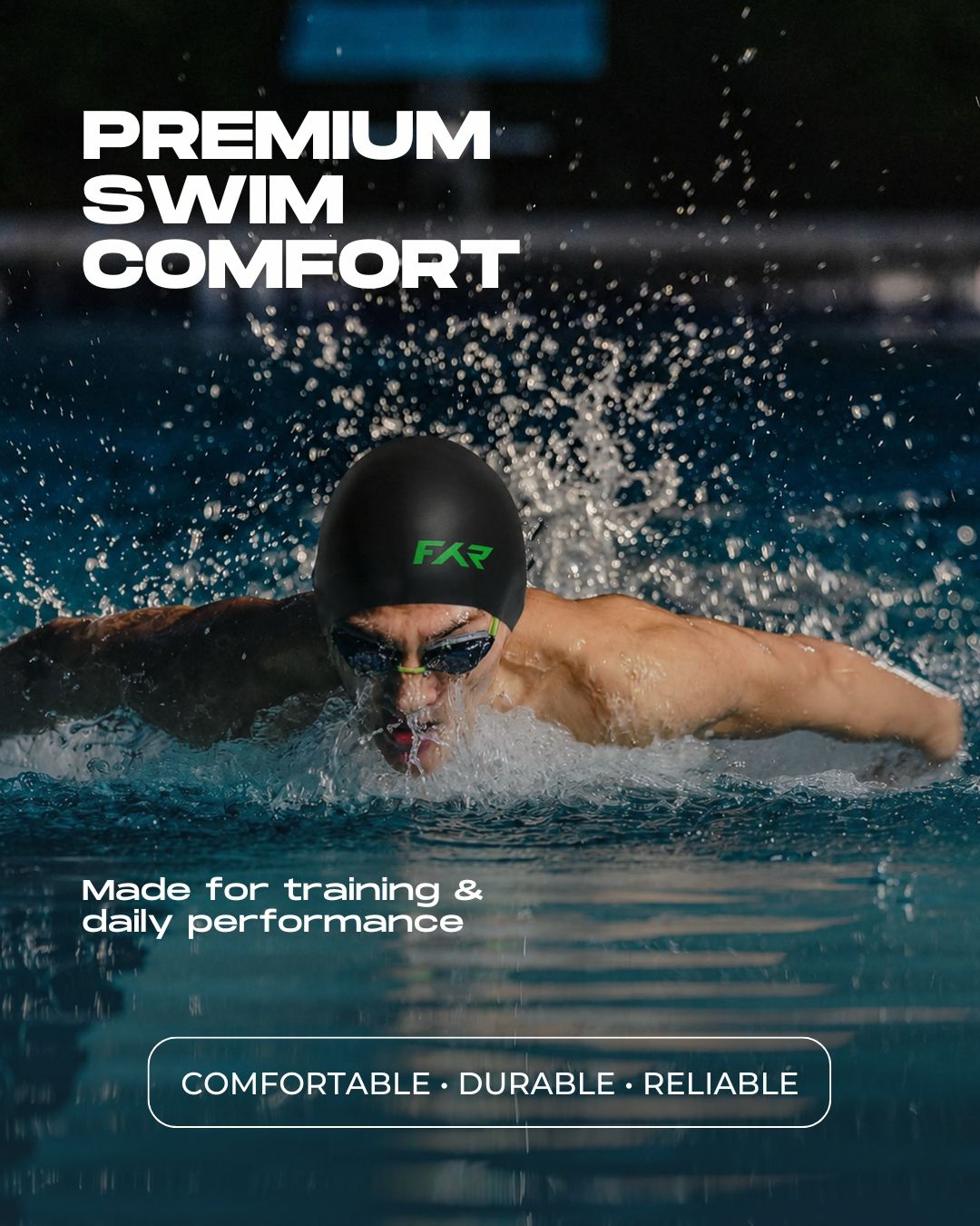 FYR Black Silicone Swimming Cap