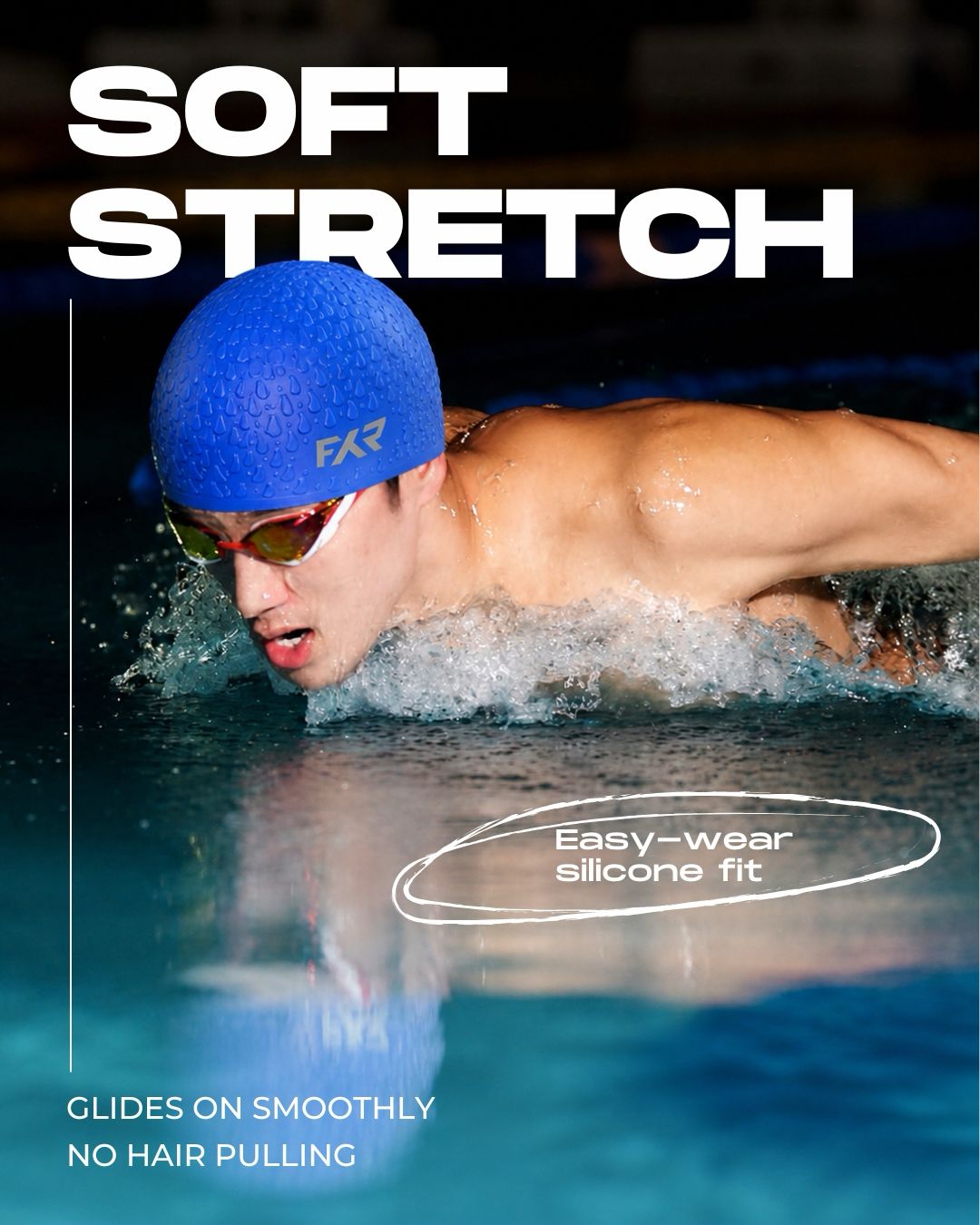 FYR Blue Ribbed Silicone Swimming Cap – Secure Fit Design