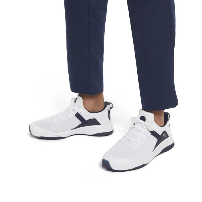 Puma Men’s Fusion Evo Spikeless MD Golf Shoes – White/Navy
