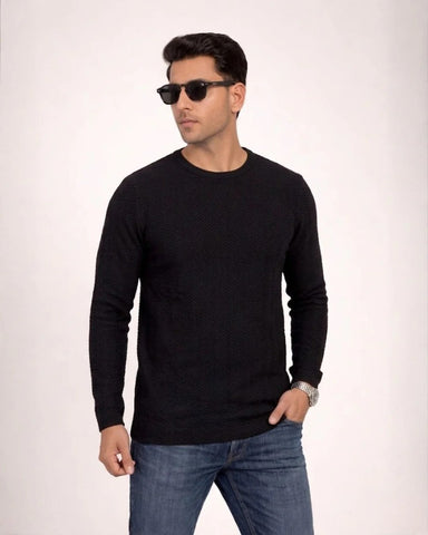 Jacquard Long Sleeve Crewneck Caviar