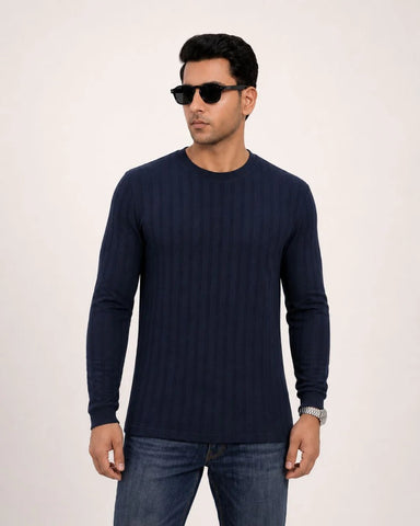 Jacquard Long Sleeve Crewneck Deep Navy