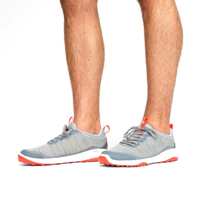 Puma Men’s Fusion Pro Spikeless MD Golf Shoes - Quarry/Silver/Red Blast