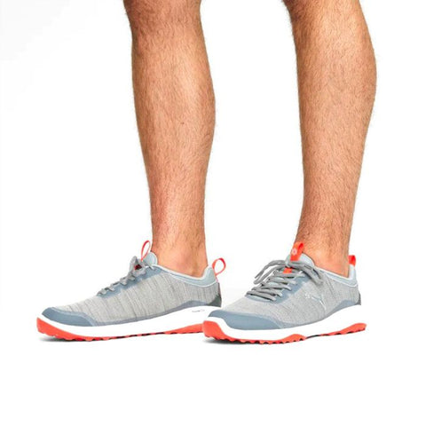 Puma Men’s Fusion Pro Spikeless MD Golf Shoes - Quarry/Silver/Red Blast